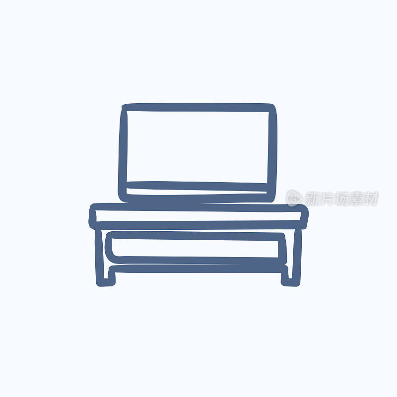 Flat screen tv on modern stand sketch icon.